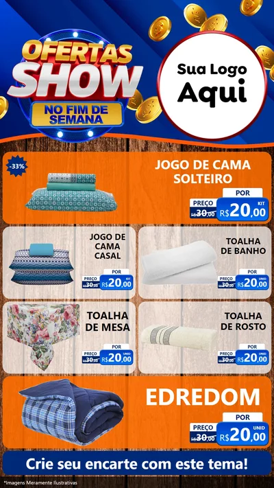 Modelo de TV para TV Vertical com o tema Ofertas Show No Fim De Semana para Cama, Mesa e Banho
