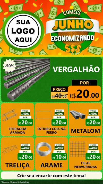 Modelo de Rede Social para Stories com o tema Comece Junho Economizando para Ferragens