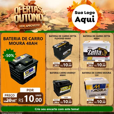 Modelo de Rede Social para Feed Facebook com o tema Ofertas de Outono - Vem, Aproveite! para Baterias Elétricas
