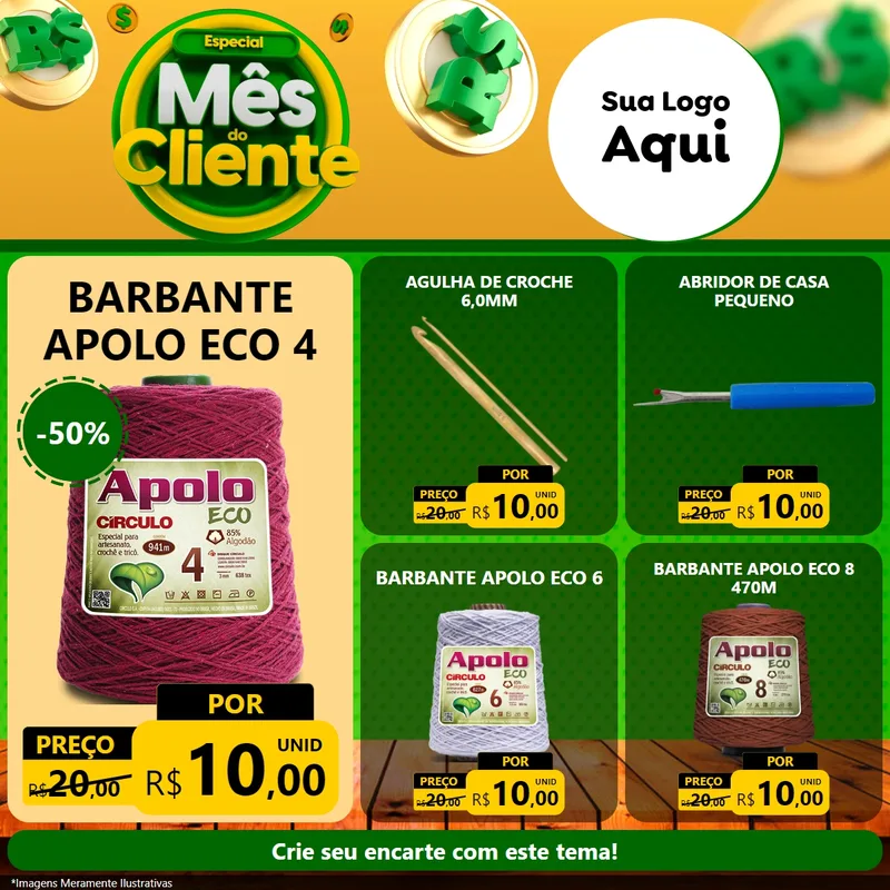 Modelo de Rede Social para Feed Facebook com o tema Especial Mês do Cliente para Armarinho e Aviamentos