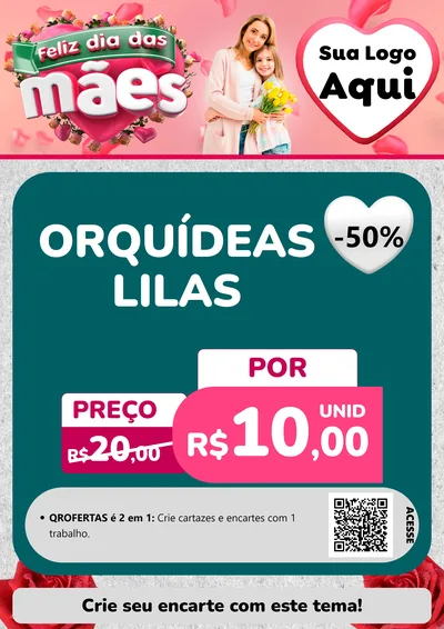 Modelo de Cartaz para Cartaz A4 Vertical com o tema Feliz Dia das Mães para Floricultura e jardim