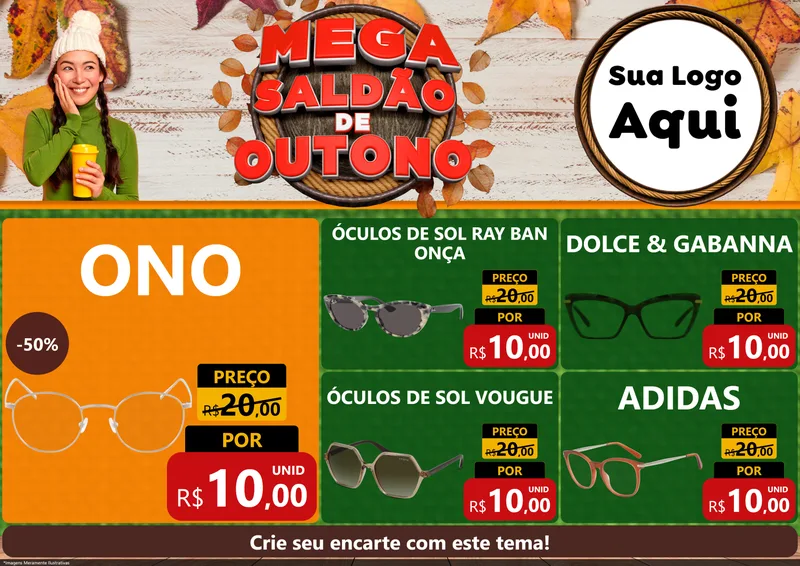 Modelo de Encarte para Encarte A4 Horizontal com o tema Mega Saldão de Outono para Óticas