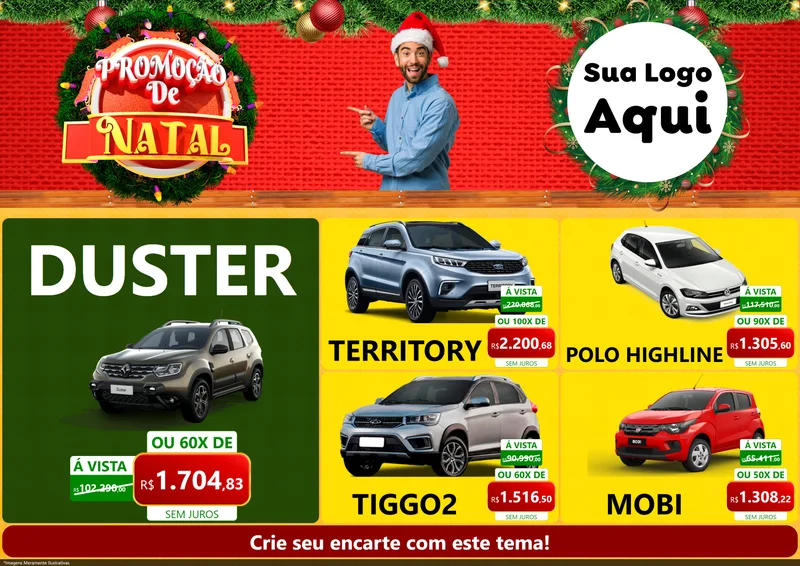 Modelo de Encarte para Encarte A4 Horizontal com o tema Promoção de Natal para Concessionaria de Carros