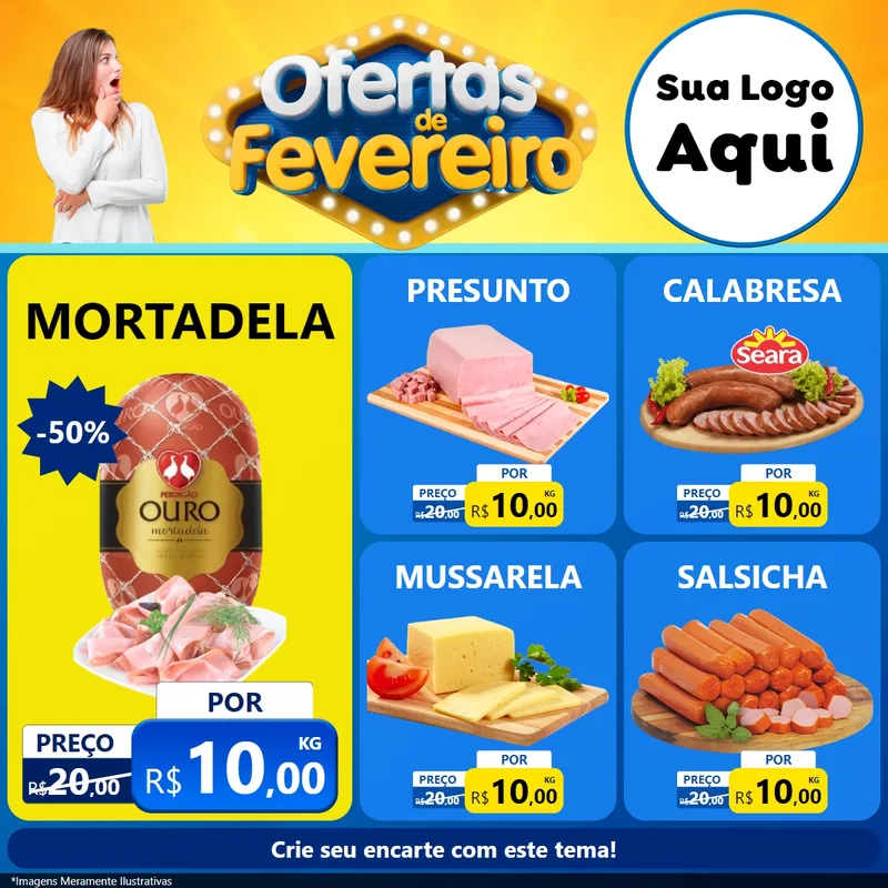 Modelo de Rede Social para Feed Facebook com o tema Ofertas de Fevereiro para Frios e Laticínios