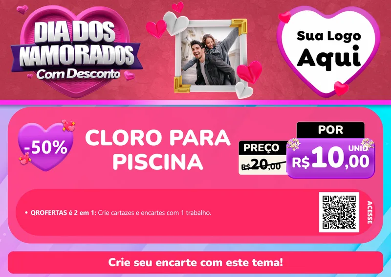 Modelo de Cartaz para Cartaz A4 Horizontal com o tema Dia Dos Namorados Com Desconto para Produtos para Piscina