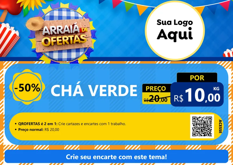 Modelo de Cartaz para Cartaz A4 Horizontal com o tema Arraiá de Ofertas para Produtos Naturais