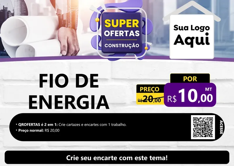 Modelo de Cartaz para Cartaz A4 Horizontal com o tema Super Ofertas - Construção para Materiais Elétricos