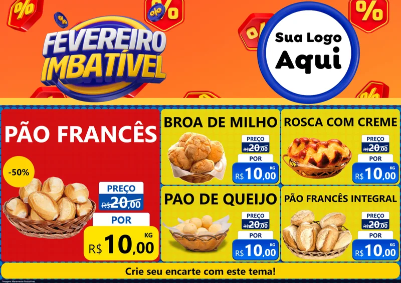 Modelo de Encarte para Encarte A4 Horizontal com o tema Fevereiro Imbatível para Padaria