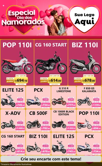 Modelo de Encarte para Encarte Grande com o tema Especial Dia dos Namorados para Concessionaria de Motos