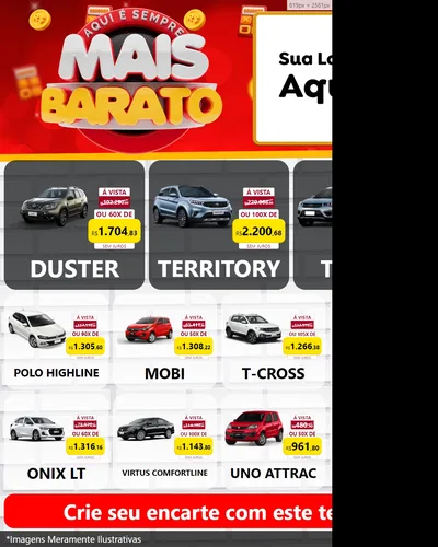 Modelo de Rede Social para Feed Instagram com o tema Mais Barato para Concessionaria de Carros