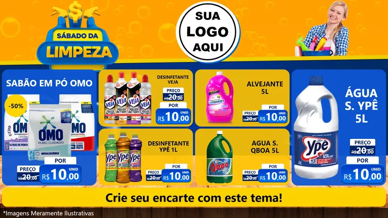 Modelo de TV para TV Horizontal com o tema Sábado da Limpeza para Produtos de Limpeza