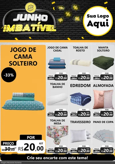Modelo de Encarte para Encarte A4 Vertical com o tema Junho Imbatível para Cama, Mesa e Banho
