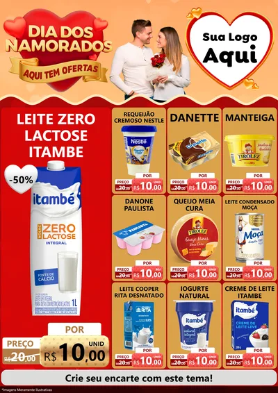 Modelo de Encarte para Encarte A4 Vertical com o tema Dia dos Namorados - Aqui Tem Ofertas para Frios e Laticínios