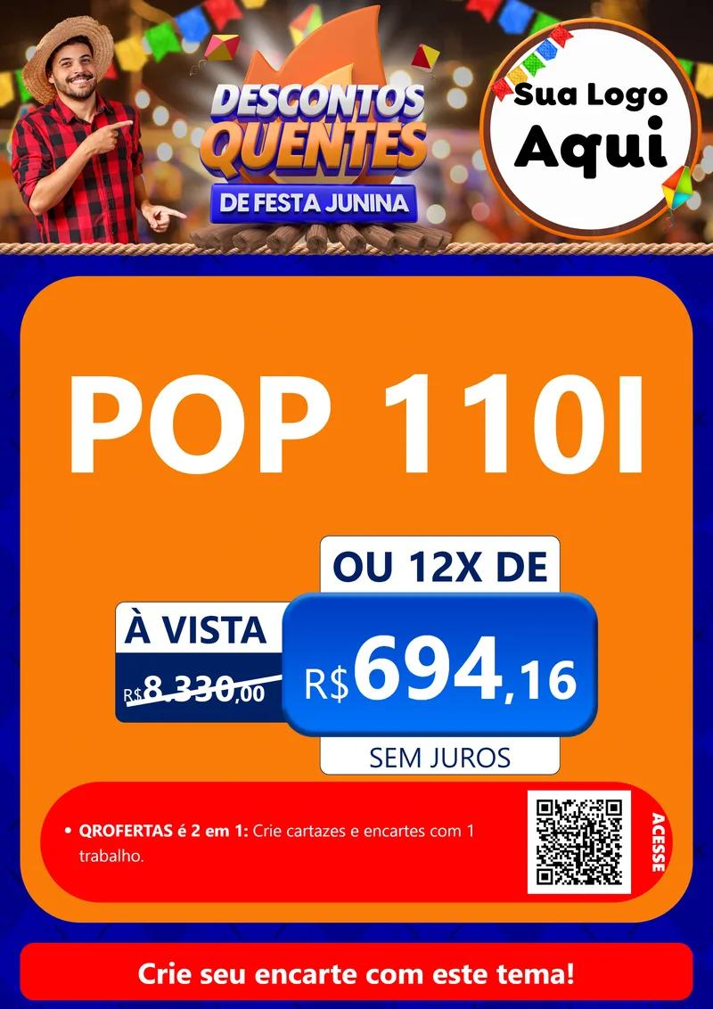 Modelo de Cartaz para Cartaz A4 Vertical com o tema Descontos Quentes de Festa Junina para Concessionaria de Motos