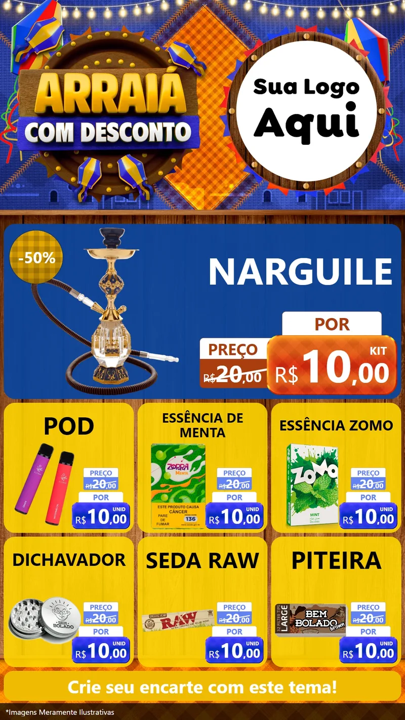 Modelo de Rede Social para Stories com o tema Arraiá Com Desconto para Tabacaria