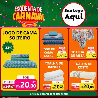 Modelo de Rede Social para Feed Facebook com o tema Esquenta de Carnaval para Cama, Mesa e Banho