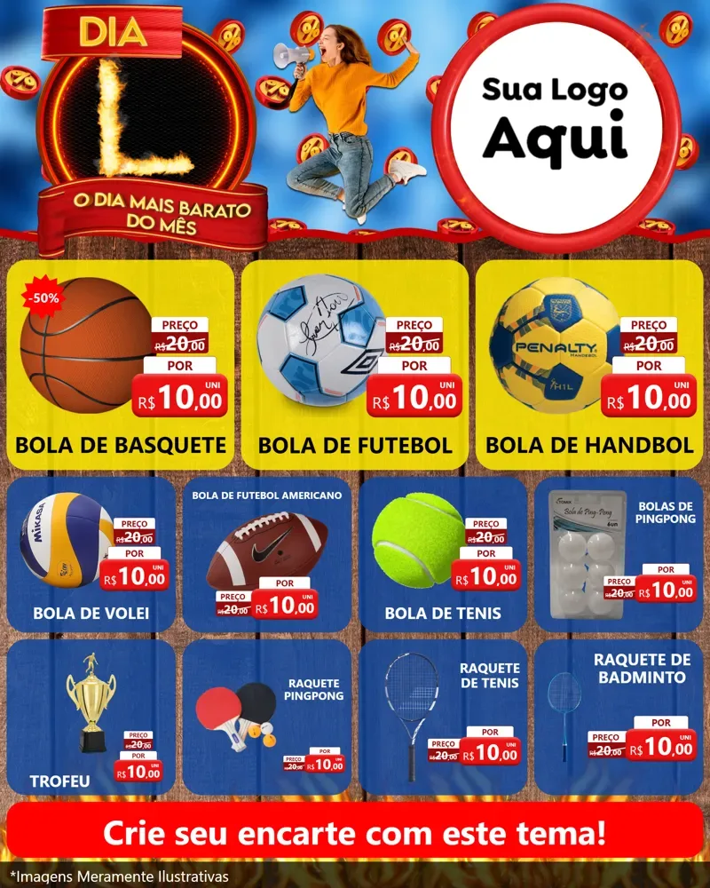 Modelo de Rede Social para Feed Instagram com o tema Dia L - O Dia Mais Barato Do Mês para Artigos Esportivos