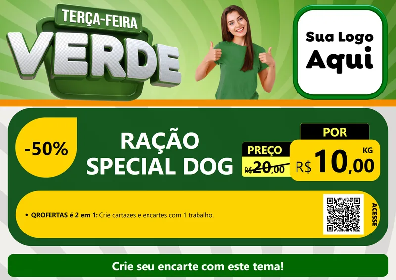 Modelo de Cartaz para Cartaz A4 Horizontal com o tema Terça - Feira Verde para Pet Shop