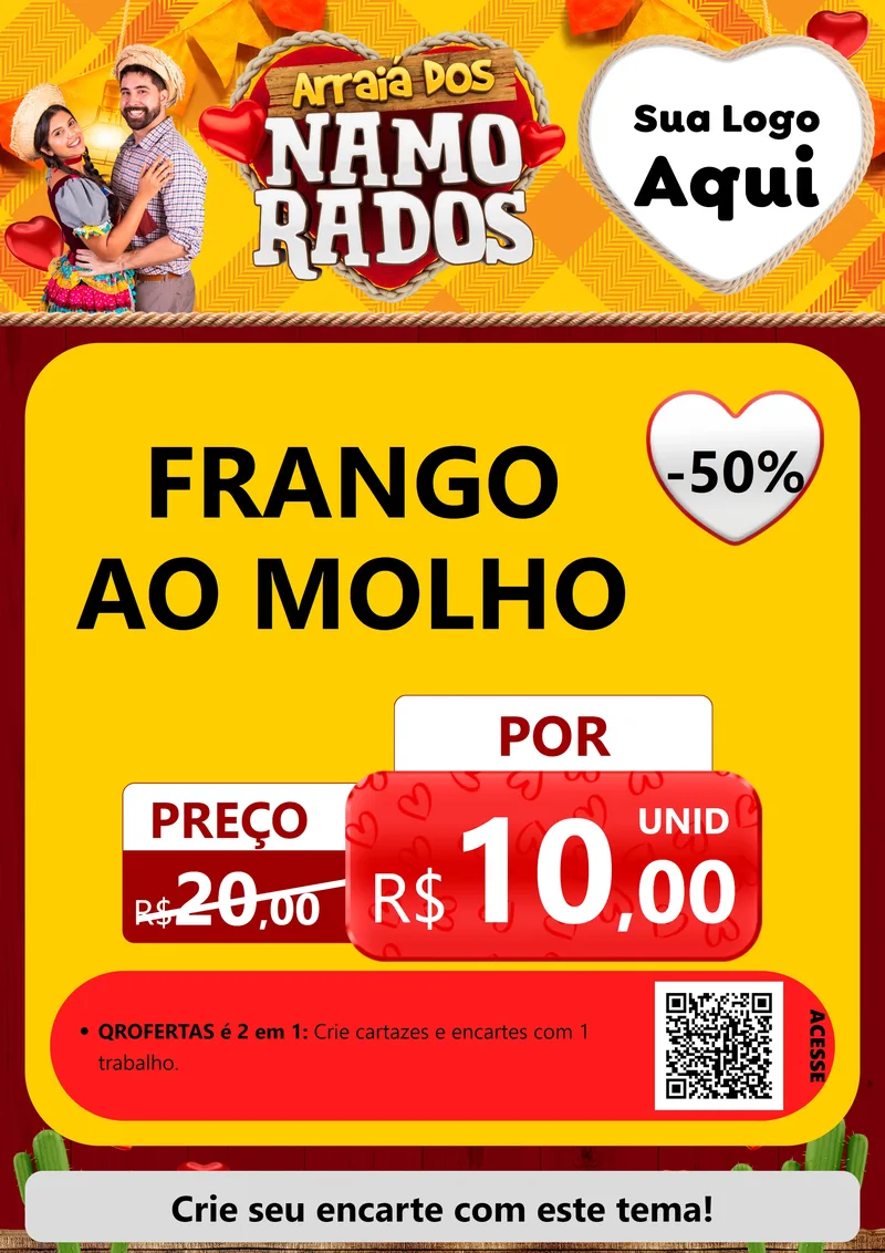 Modelo de Cartaz para Cartaz A4 Vertical com o tema Arraiá dos Namorados para Restaurante