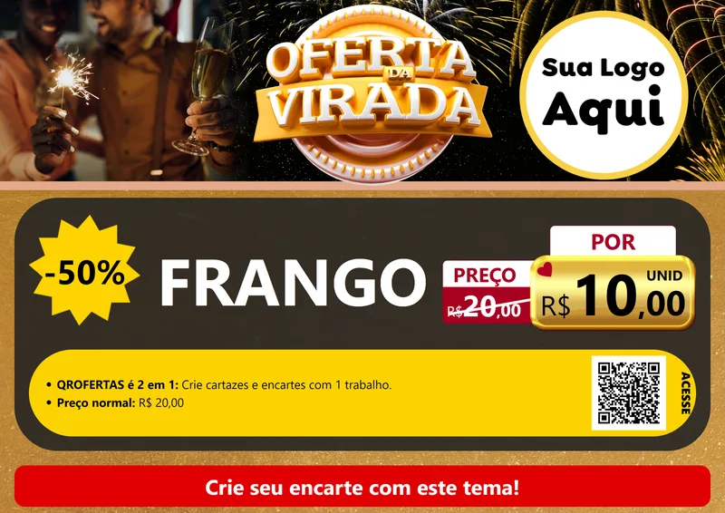 Modelo de Cartaz para Cartaz A4 Horizontal com o tema Oferta da Virada para Assados
