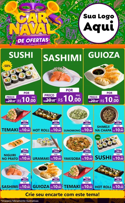 Modelo de Encarte para Encarte Grande com o tema Carnaval de Ofertas para Comida japonesa