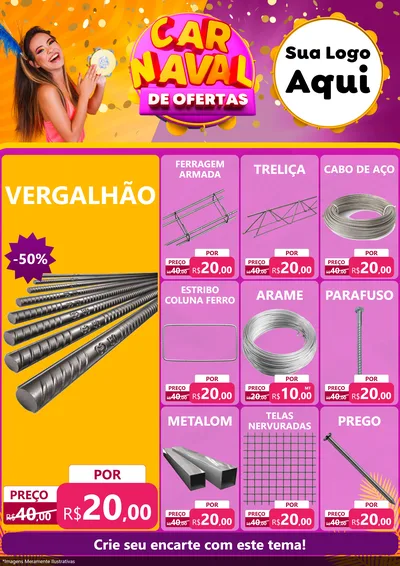 Modelo de Encarte para Encarte A4 Vertical com o tema Carnaval de Ofertas para Ferragens