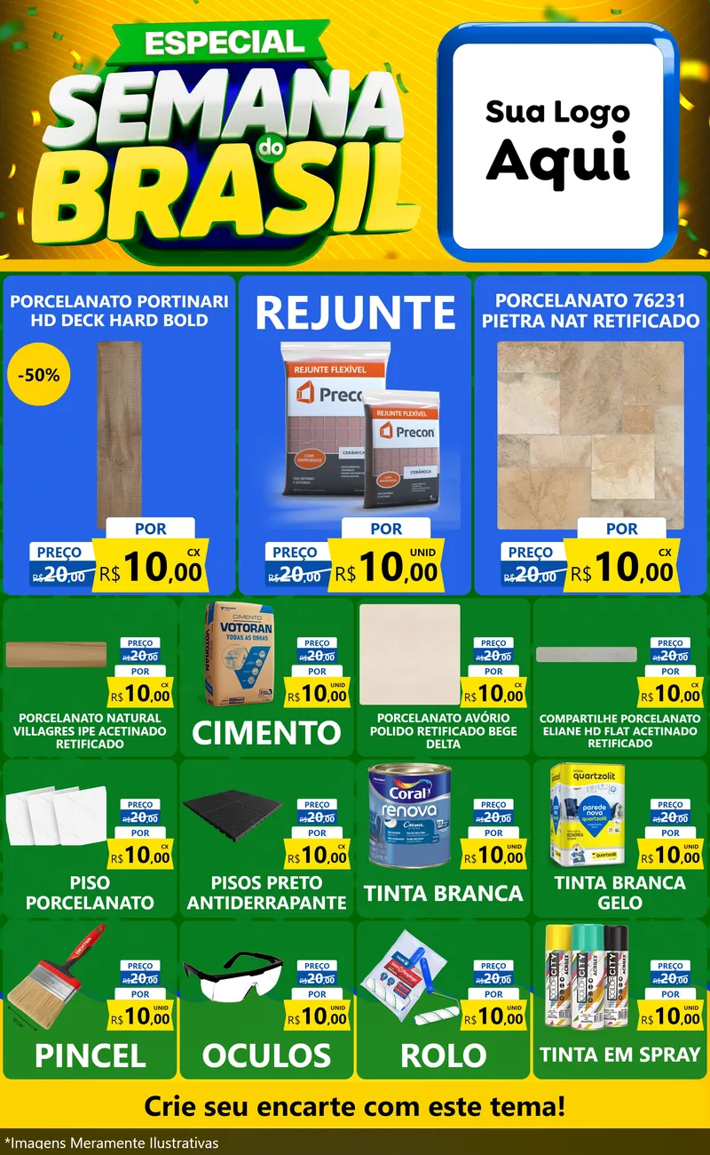 Modelo de Encarte para Encarte Grande com o tema Especial Semana do Brasil para Pisos e revestimentos