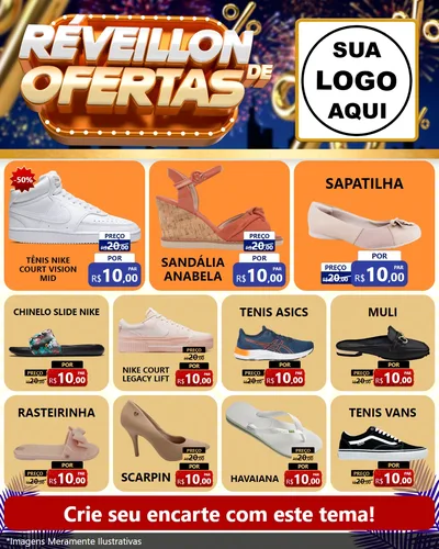 Modelo de Rede Social para Feed Instagram com o tema Réveillon de Ofertas para Calçados