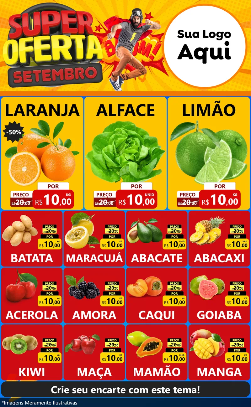 Modelo de Encarte para Encarte Grande com o tema Super Oferta Setembro para Hortifrúti