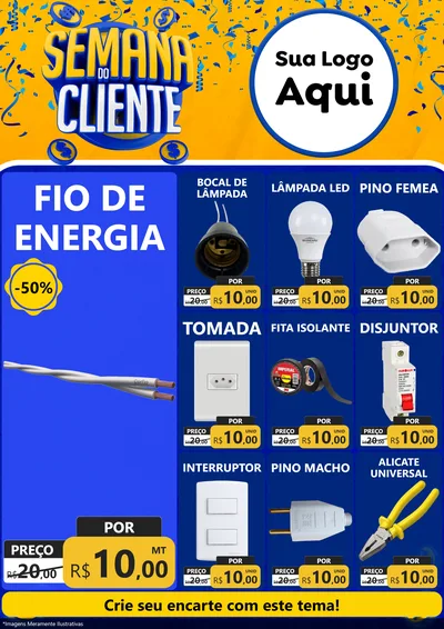 Modelo de Encarte para Encarte A4 Vertical com o tema Semana do Cliente para Materiais Elétricos