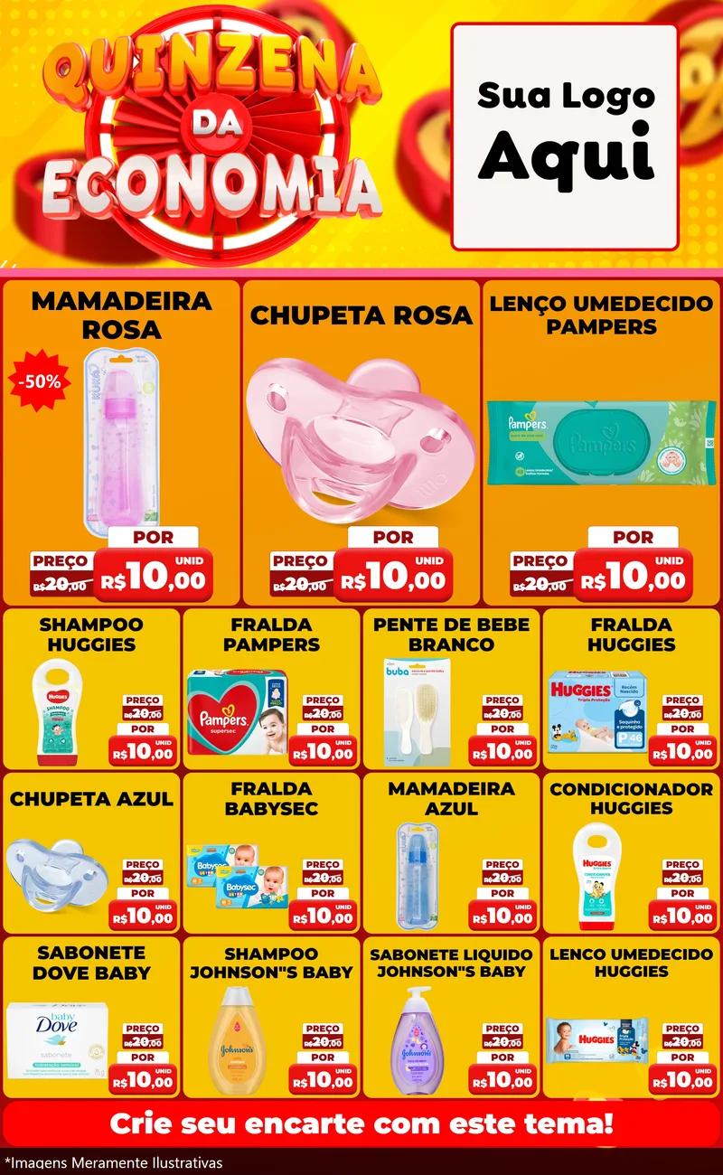 Modelo de Encarte para Encarte Grande com o tema Quinzena Da Economia para Bebês