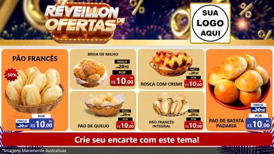 Modelo de TV para TV Horizontal com o tema Réveillon de Ofertas para Padaria