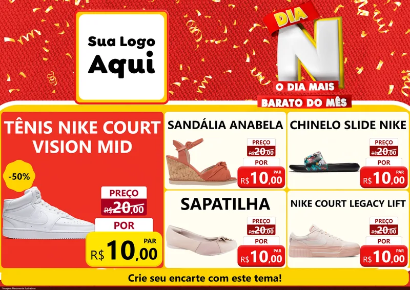 Modelo de Encarte para Encarte A4 Horizontal com o tema Dia N o Dia Mais Barato do Mês para Calçados