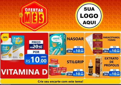 Modelo de Encarte para Encarte A4 Horizontal com o tema Ofertas do Mês para Farmácia