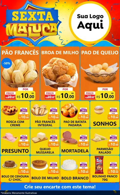 Modelo de Encarte para Encarte Grande com o tema Sexta Maluca para Padaria