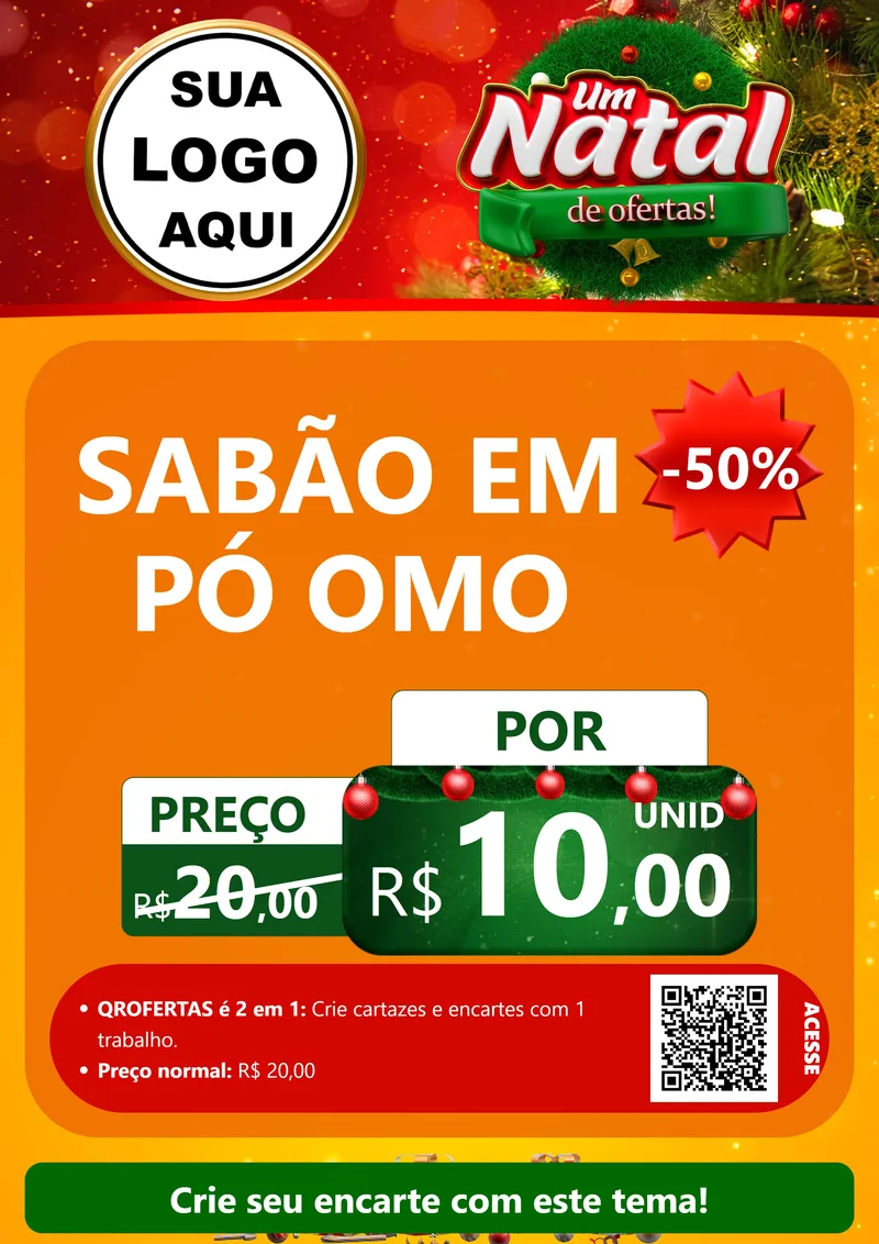 Modelo de Cartaz para Cartaz A4 Vertical com o tema Um Natal de Ofertas para Produtos de Limpeza
