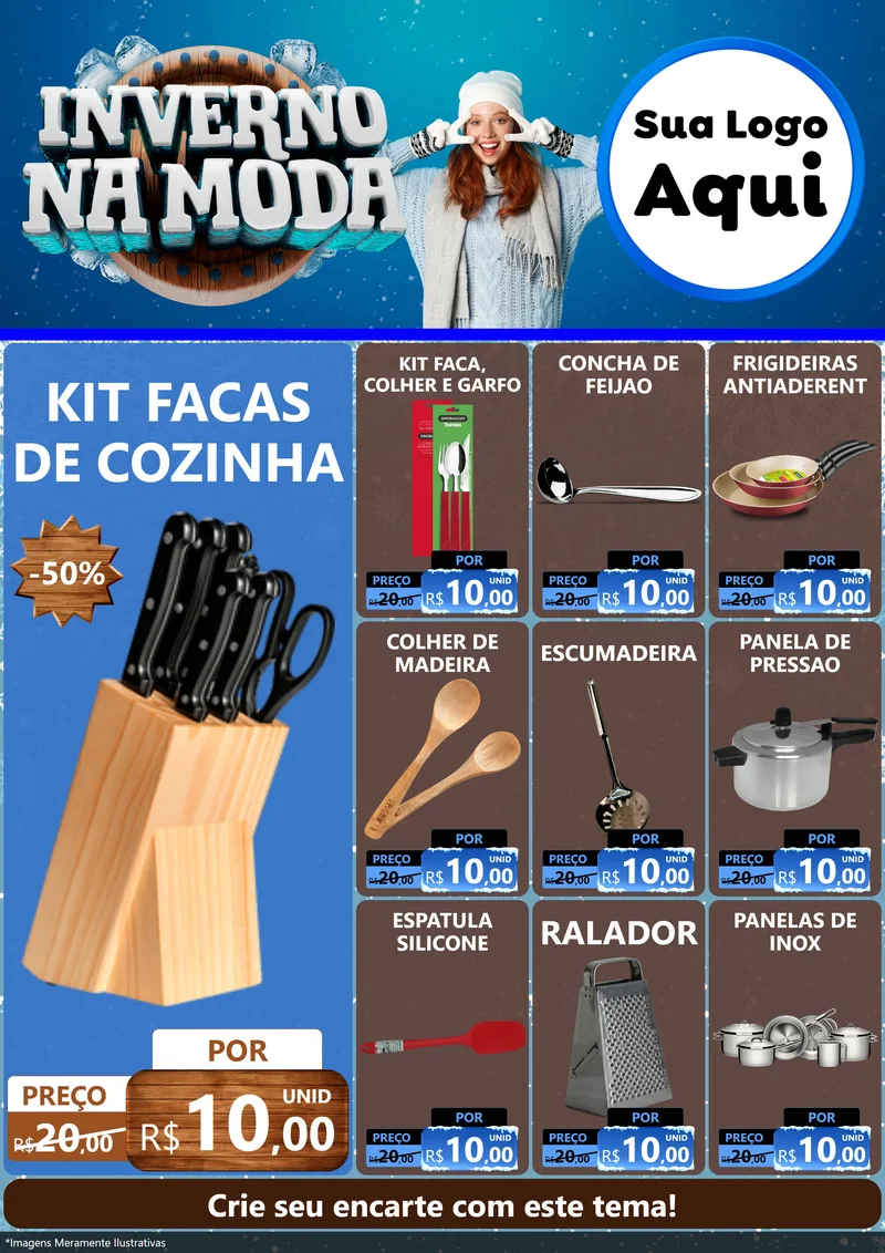 Modelo de Encarte para Encarte A4 Vertical com o tema Inverno na Moda para Utilidades Domésticas