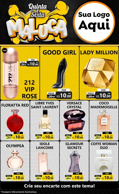 Modelo de Encarte para Encarte Grande com o tema Quinta e Sexta Maluca para Perfumes