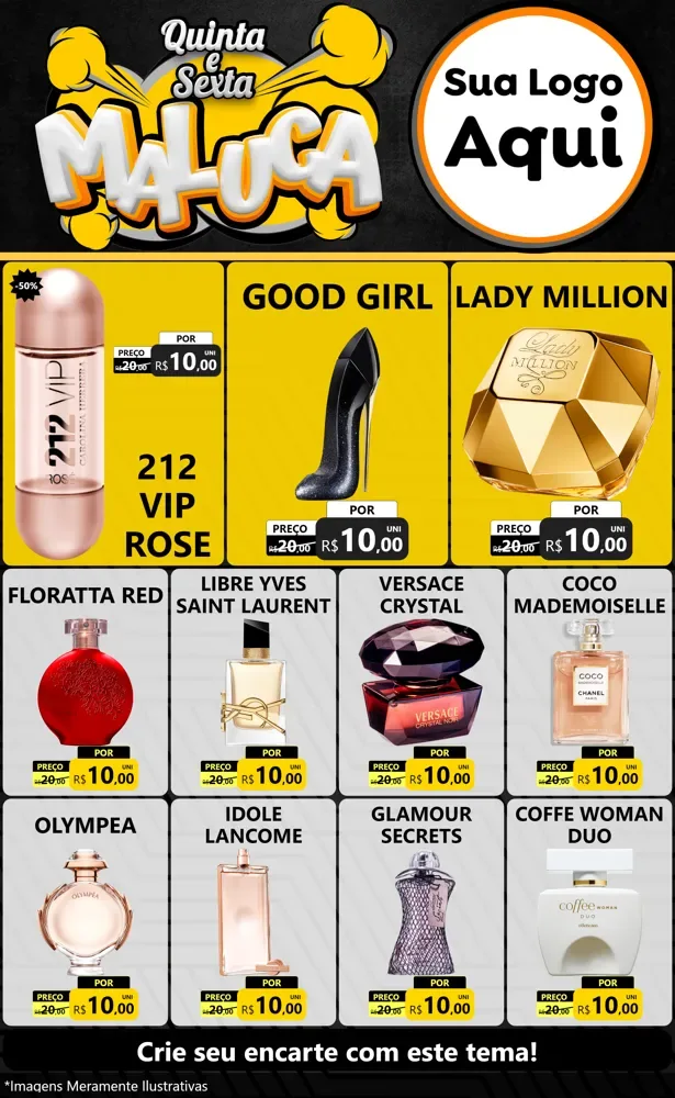 Modelo de Encarte para Encarte Grande com o tema Quinta e Sexta Maluca para Perfumes
