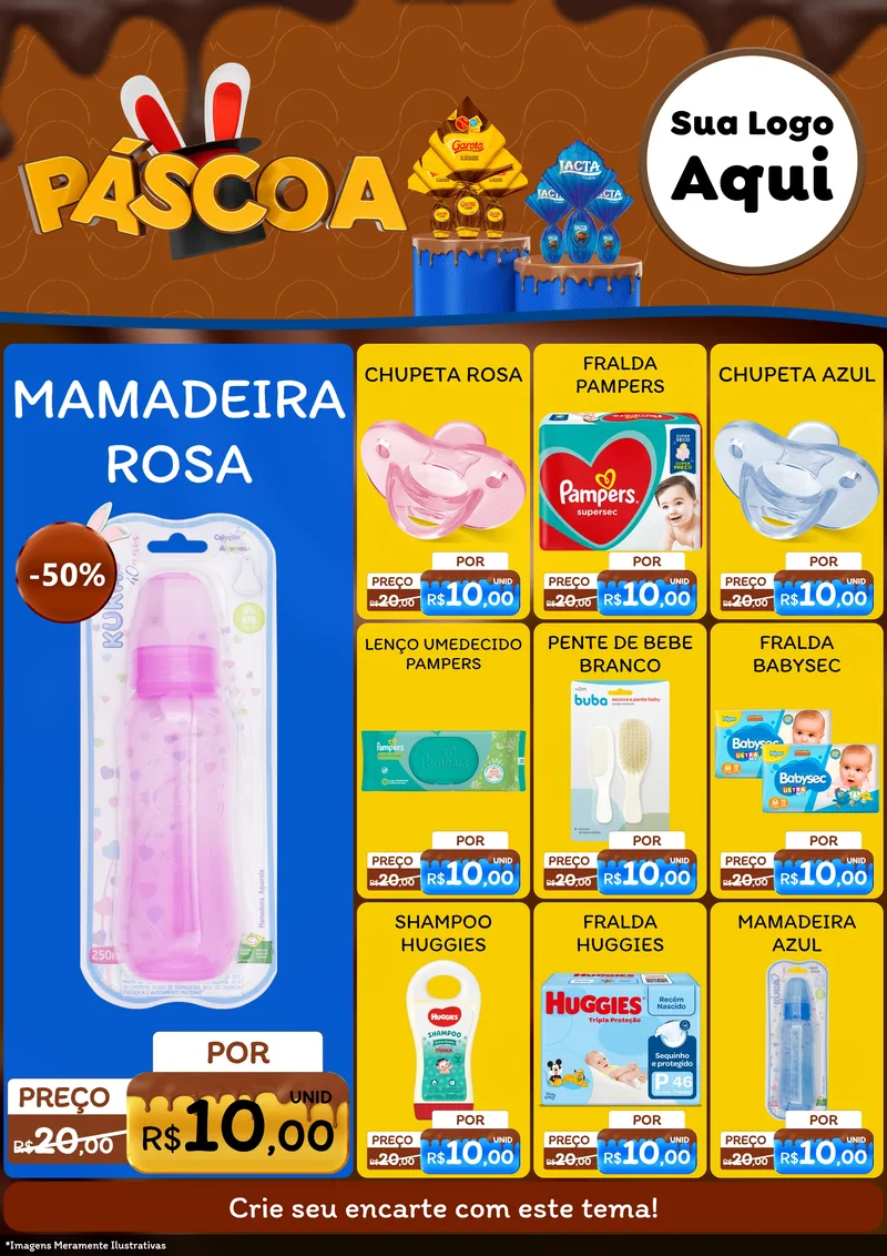 Modelo de Encarte para Encarte A4 Vertical com o tema Páscoa para Bebês