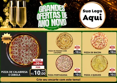Modelo de Encarte para Encarte A4 Horizontal com o tema Grandes Ofertas de Ano Novo para Pizzaria