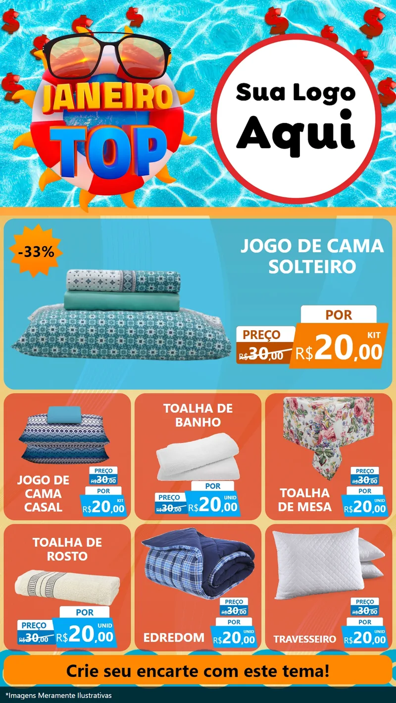 Modelo de Rede Social para Stories com o tema Janeiro Top para Cama, Mesa e Banho
