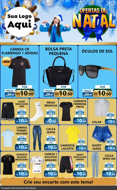 Modelo de Encarte para Encarte Grande com o tema Ofertas de Natal para Roupas e acessórios