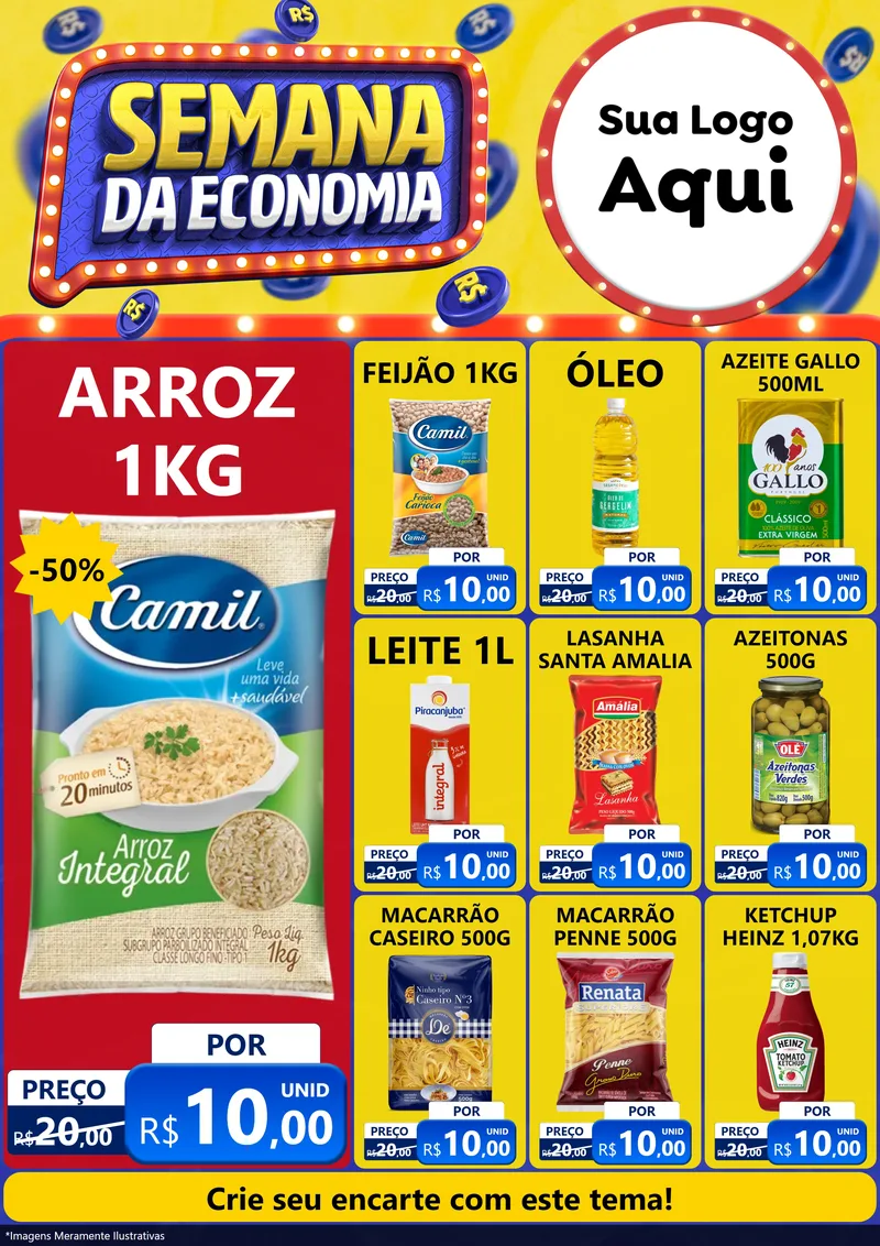 Modelo de Encarte para Encarte A4 Vertical com o tema Semana da Economia para Supermercado