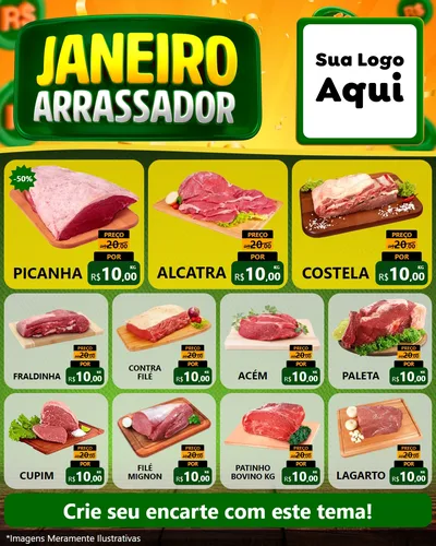 Modelo de Rede Social para Feed Instagram com o tema Janeiro Arrasador para Açougue