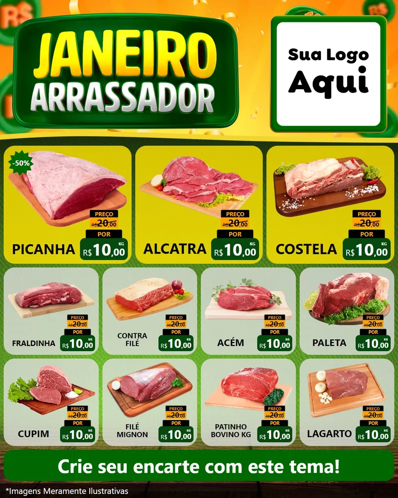 Modelo de Rede Social para Feed Instagram com o tema Janeiro Arrasador para Açougue