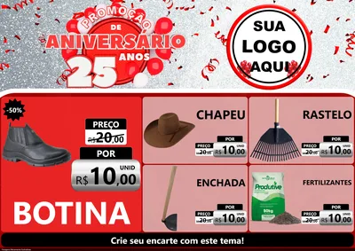 Modelo de Encarte para Encarte A4 Horizontal com o tema Promoção de Aniversário - 25Anos para Agropecuária