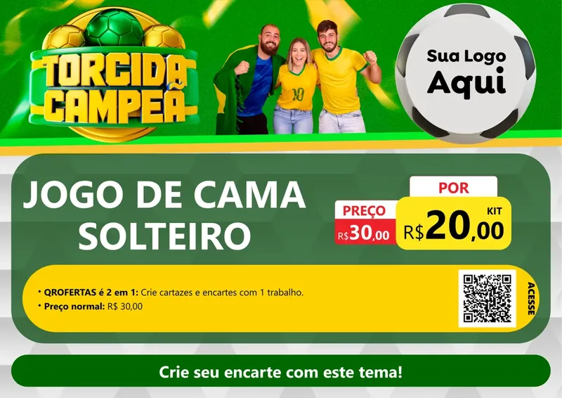 Modelo de Cartaz para Cartaz A4 Horizontal com o tema Torcida Campeã - Copa para Cama, Mesa e Banho