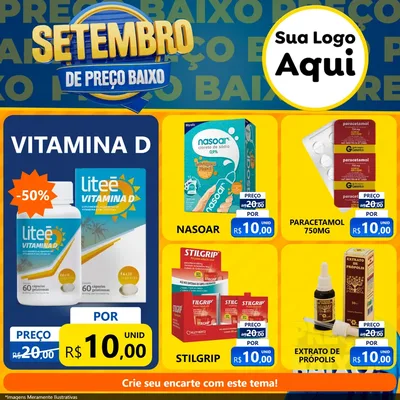 Modelo de Rede Social para Feed Facebook com o tema Setembro De Preço Baixo para Farmácia