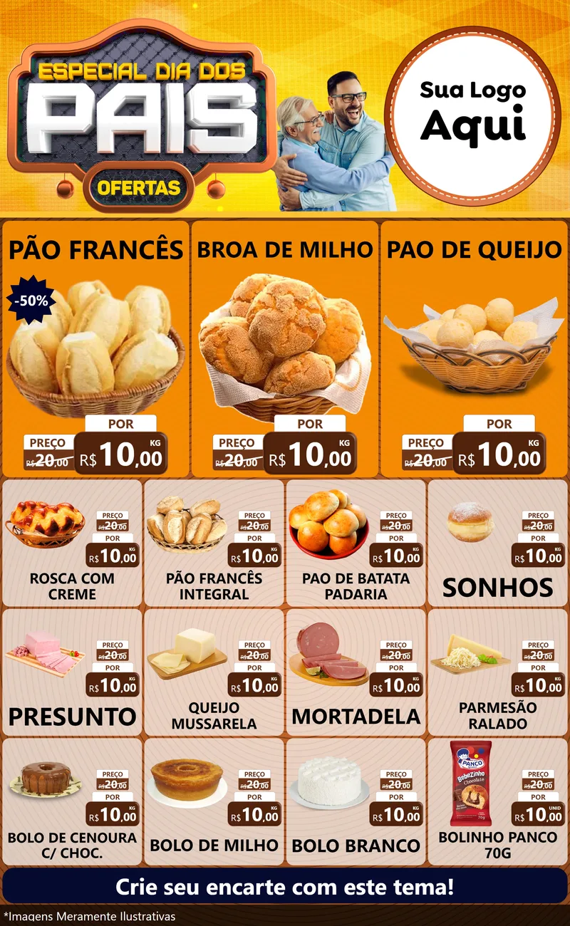 Modelo de Encarte para Encarte Grande com o tema Especial Dia dos Pais para Padaria
